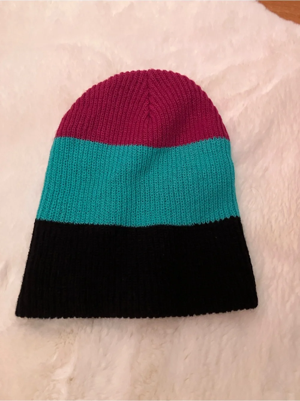 Neff Striped Beanie in Magenta, Teal & Black